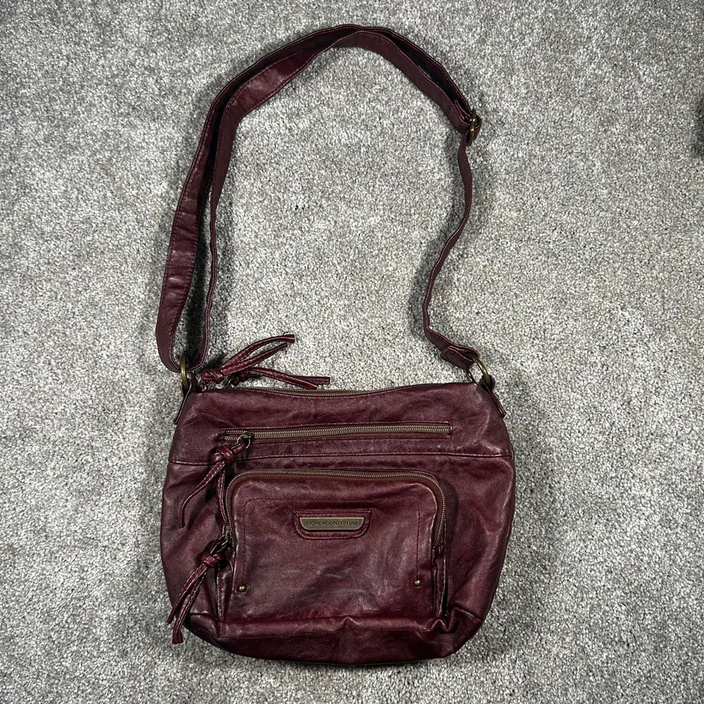Stone Mountain USA Burgundy Faux Leather Crossbody Bag Organizer Purse Mens